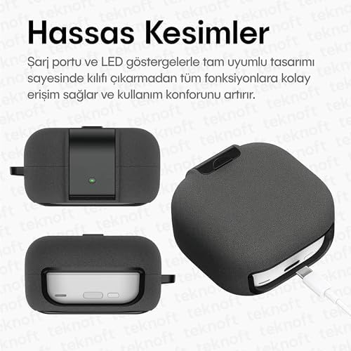 Galaxy Buds 4 Pro ve Buds 4 ile Uyumlu Mandallı Kapak Kilit Sistemli Kumlanmış Mat Dokulu Darbelere Dayanıklı Hibrit Kılıf (Gri, Galaxy Buds 4 Pro/4) - Görsel 3