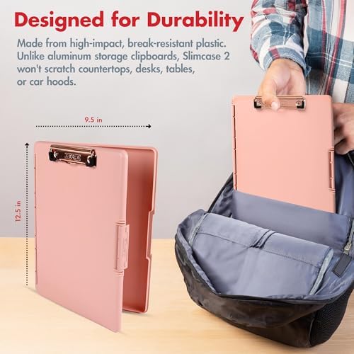 Dexas Slimcase 2 sıkıştırma tahtası, yan açıklık, 31,8 x 24,1 cm, pembe altın klipsli pembe - Görsel 2
