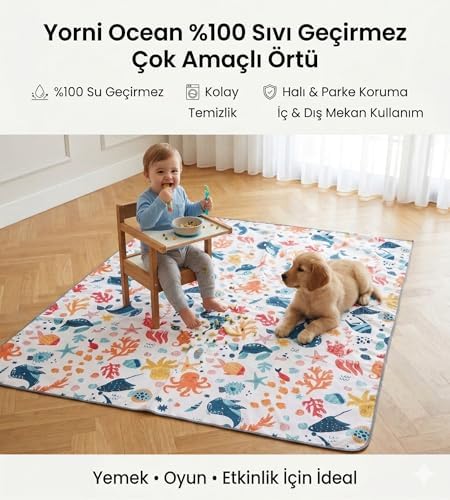 SeaWorld Sıvı Geçirmeyen Çok Amaçlı Aktivite Örtüsü, Yer, Masa ve Yatak İçin, Makinede Yıkanabilir, 145x150cm - Görsel 3