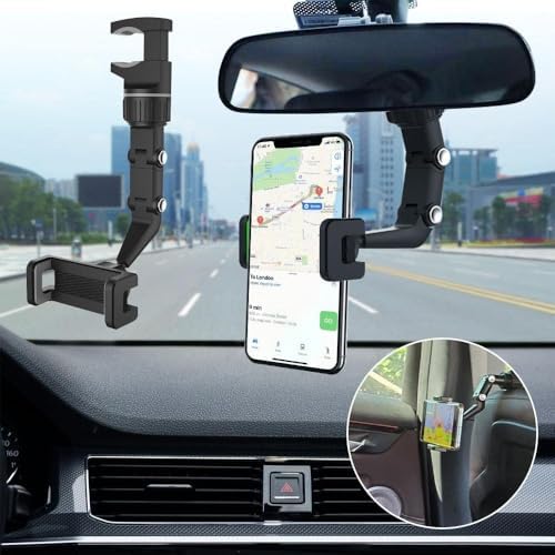 Multifonksiyonel 360° Derece Ayarlanabilir Araba Dikiz Ayna Montaj Telefon Tutucu GPS Telefon Tutucu - Görsel 3