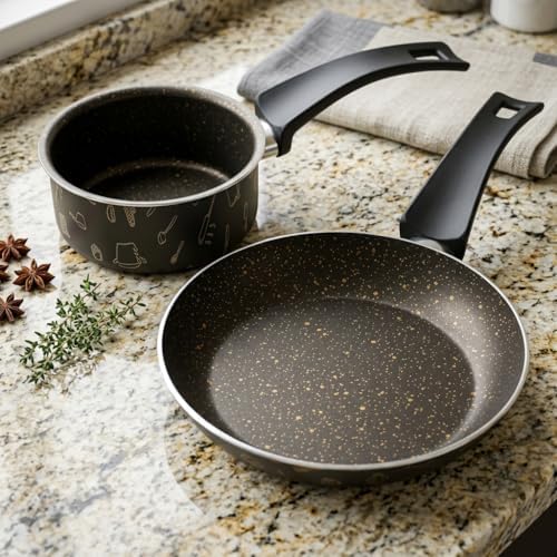 Master 2'li Ekonomik Set: 12 cm Sosluk & 20 cm Tava - Mutfak Desenli Gold Mastik Yanmaz Yapışmaz Set - Görsel 3