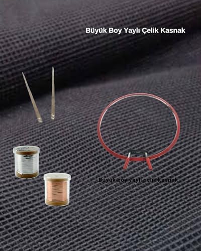 (1073) Tel Kırma Başlangıç Kiti +Siyah Renk Kare Tül, 2 Adet Taç Tel Kırma Teli Ve Büyük Yaylı Kasnak - Görsel 3