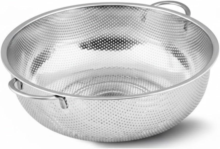 Premium 22 cm Paslanmaz Çelik Mutfak Süzgeci, Çift Kulplu Metal Pirinç ve Bakliyat Yıkama Kabı, Isıya Dayanıklı Delikli Sebze Meyve Süzme Kasesi (Gümüş) - Görsel 2