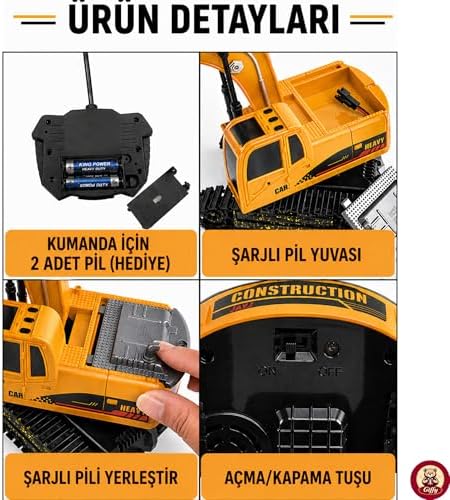 Oyuncak Şarjlı Işıklı Uzaktan Kumandalı Ekskavatör - Kepçesi Hareketli 1:24 Ölçek - Görsel 3