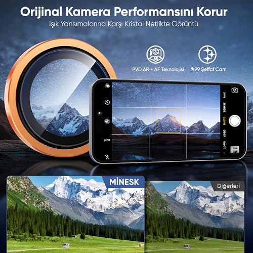 iPhone 17 Pro-17 Pro Max ile Uyumlu Alüminyum Alaşım Çerçeveli ve 9H Sertliğinde Temperli Camlı Lens Koruyucu (Kozmik Turuncu, Lens Glass) - Görsel 3