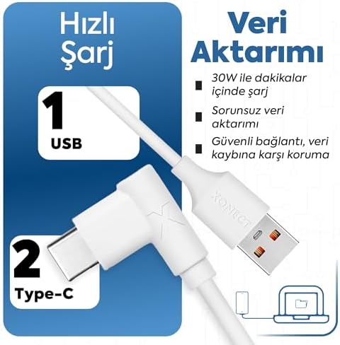 USB to Type-C ile Uyumlu iPhone ve ile Uyumlu Hızlı Şarj ve Data Kablosu 40 cm L Tipi Gaming (Siyah)