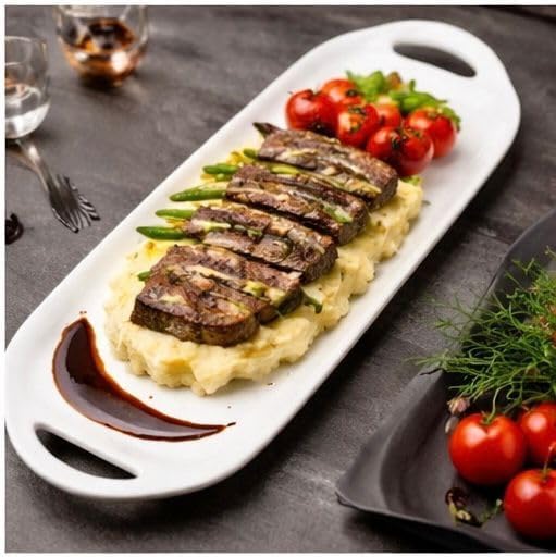 Alternative view of Beyaz Seramik Sunum Tabağı Seti 6'lı, Dikdörtgen ve Oval Tasarım, Restoran ve Ev Kullanımı için, 6 Parça