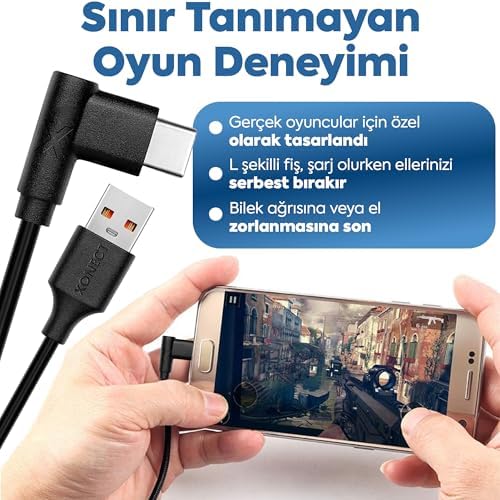 Alternative view of USB to Type-C ile Uyumlu iPhone ve  ile Uyumlu Hızlı Şarj ve Data Kablosu 40 cm L Tipi Gaming (Siyah)