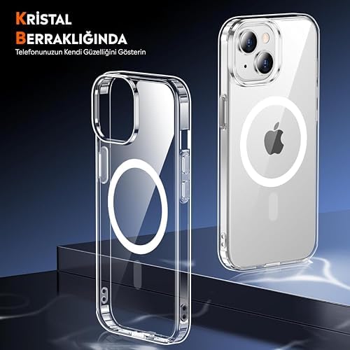 iPhone 15 için Kılıf Kamera Korumalı Magsafe Wireless Şarj Özellikli Şeffaf Kılıf