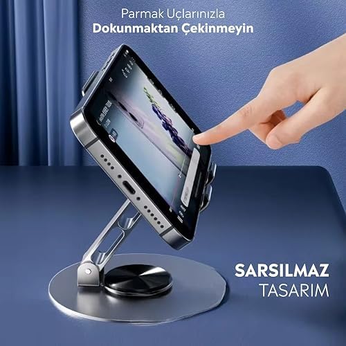 Taşınabilir Katlanabilir 360 Dönebilen Karbon Çelik Tasarımlı Telefon ve Tablet Standı