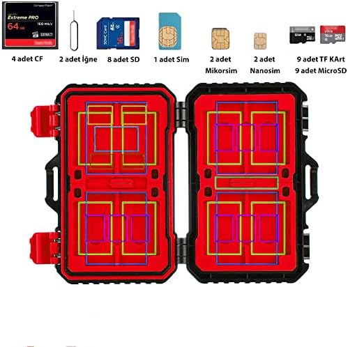 Gorilla Case 24 Slot Çoklu Hafıza Kartı ve Micro Sd Kart Taşıma Çantası Micro SD Kart Kutusu (Kırmızı)