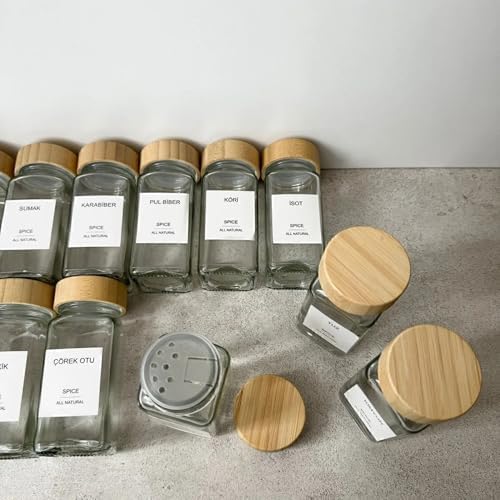 Alternative view of 12’li Bambu Kapaklı Kare Formlu Cam Baharatlık Seti 120 ml / 16 Adet Etiket Hediye