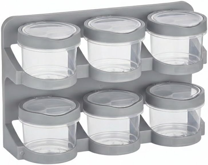 6’lı Standlı Baharatlık Plastik Şeffaf Kaşıklı Baharat Standı Duvara Asılabilir ve Masa Üstü Kullanılabilir Baharat Seti Mutfak Organizer