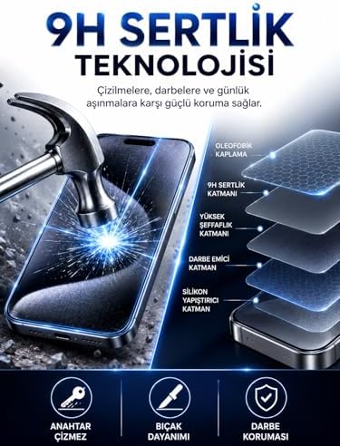 iPhone 15 Pro Max ile Uyumlu 9H Kırılmaz Cam Ekran Koruyucu, Temperli Cam, Şeffaf, Parlak, 6.7 inç - Görsel 2
