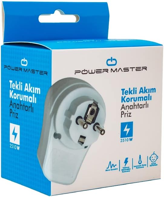 Anahtarlı Akım Korumalı Tekli Priz 10 Amper - 2510 Watt, , Bilgisayar, Buzdolabı, Televizyon, Çamaşır Makinesi, 5 Adet - Görsel 2