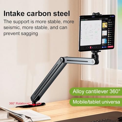 Profesyonel 12.9 inçe kadar Uyumlu Tablet ve Telefon Tutucu Yüksekliği Ayarlanabilir Kol Ve Kendinden Açısı Ayarlanabilir 3 Eklemli 360 Derece Siyah Renk P96T (P96T) - Görsel 3