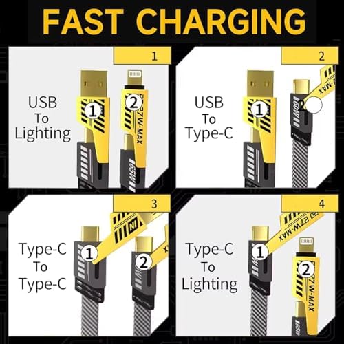 Alternative view of 4 in 1 Çoklu USB Şarj Kablosu: 1M, Type C to Lightning Örgü Şarj Kablosu USB A/USB C 65W Tip C/27W PD Her Cihaz ile Uyumlu Metal Başlıklı