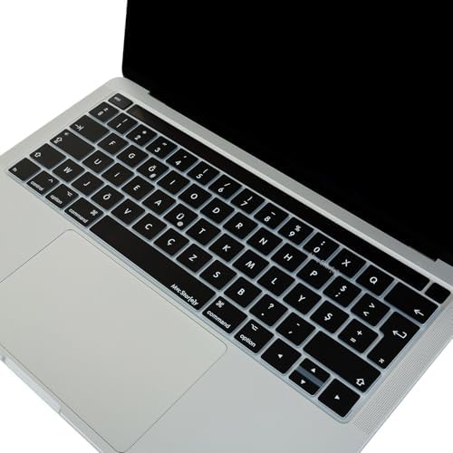 MacBook Pro Türkçe F Klavye Koruyucu A1706 A1989 A2159 A1707 A1990 A2251 A2289 A2338 A2141 Uyumlu UK ISO Ters L Enter Silikon Keyboard Cover Siyah