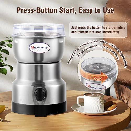 Moongiantgo Mini Baharat Kahve Öğütücü Elektrikli 10s Hızlı Öğütücü Çok İşlevli Parçalama Makinesi Kuru Tahıl Değirmeni Baharat Tohumları Pirinç Çekirdeği Çeşniler için (Gümüş, 110V) - Görsel 3