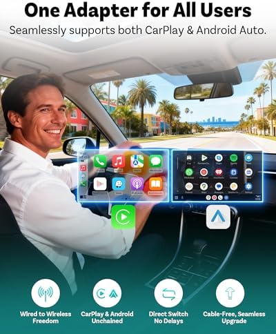 OTTOCAST Mini Pico Kablosuz CarPlay ve Android Otomatik Adaptör, Çift Kablosuz Dönüşüm, Wi-Fi 6, Bluetooth 5.4, Ultra Kompakt, Tek Tuşla Telefon Anahtarı - Görsel 3