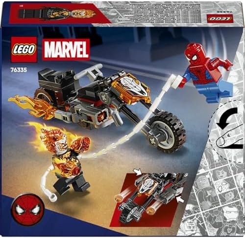 Örümcek Adam, Ghost Rider Motosikletine Karşı 76335-6 Yaş ve Üzeri Çocuklar için Örümcek Adam ve İskelet Ghost Rider Minifigürleri İçeren Oyuncak Yapım Seti, Hediye Fikri (72 Parça)