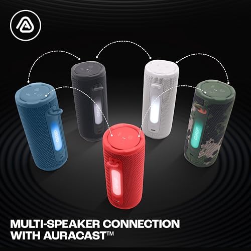 JBL Grip Bluetooth hoparlör, Camuflaj, JBL Pro ses, AI Sound Boost, IP68 su geçirmez ve toz geçirmez, ambiyans aydınlatması, 14 saate kadar çalma süresi, Auracast çoklu hoparlör bağlantısı, JBL