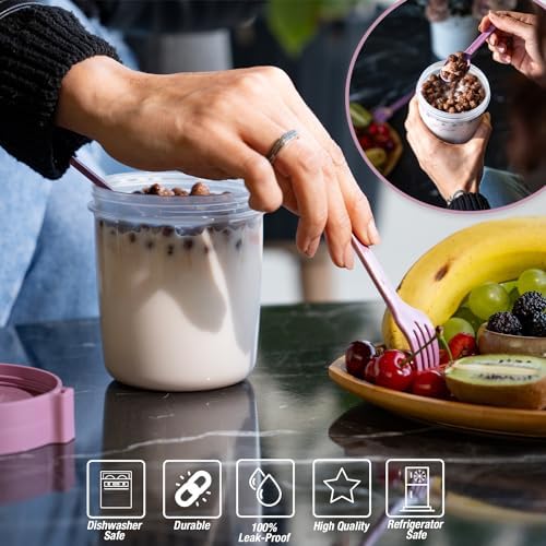 Alternative view of 650 ml Take-go Kaşıklı Hazneli Meyveli Müsli Kabı Piknik Iş Yoğurt Süt Bardağı Kapaklı ve Kaşıklı Kahvaltı Bardakları, Tahıl Tepesi Yulaf Ezmesi Granola (Pembe)