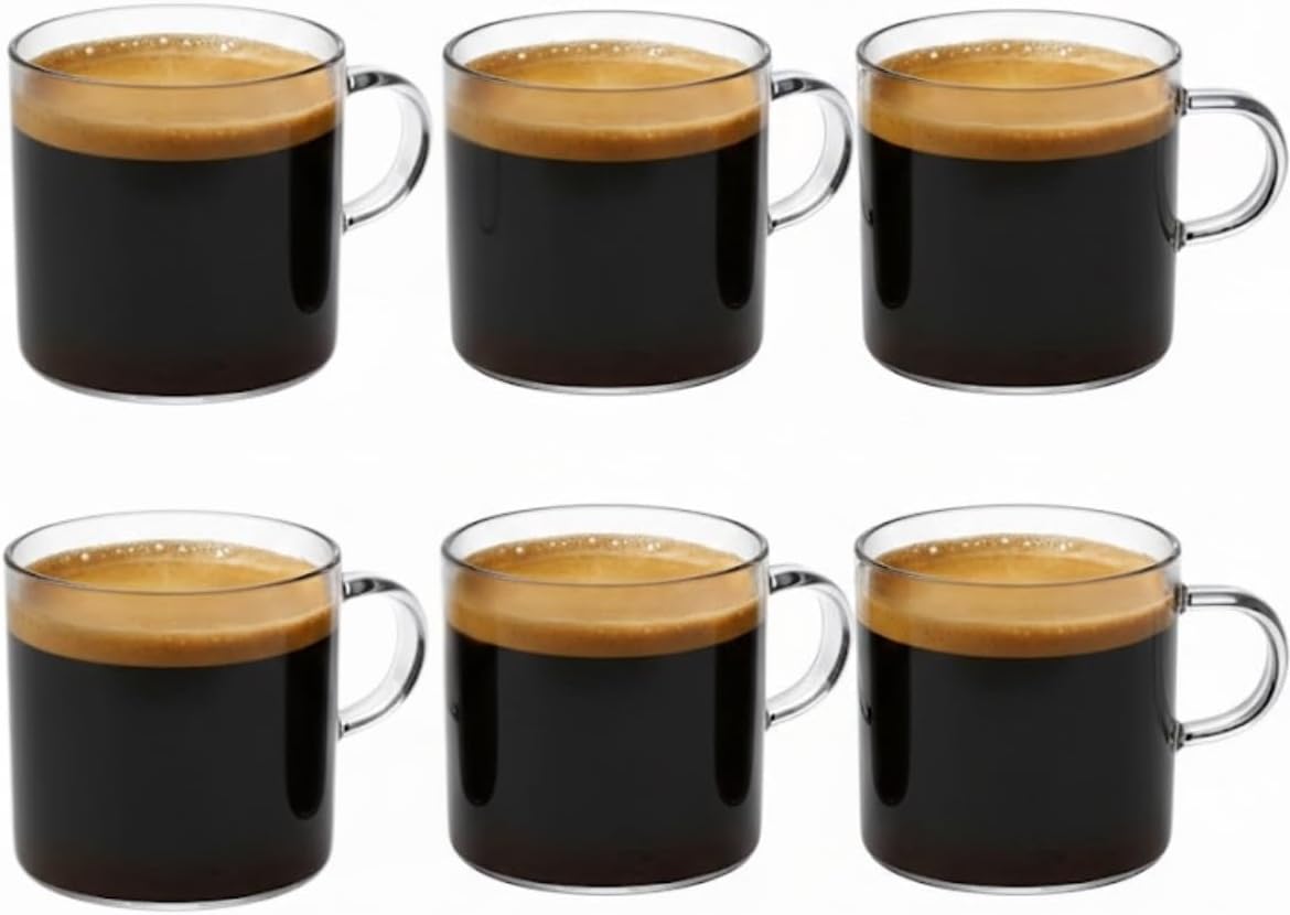 6'lı Şeffaf Cam Espresso Bardak Seti – Isıya Dayanıklı Minimal Tasarım Kahve Bardakları – 6 cm Yükseklik, 6 cm Çap – Türk Kahvesi, Espresso ve Kafe Kullanımı İçin Şık Sunum Bardakları