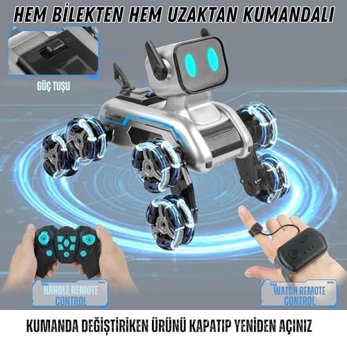 / Oyuncak 2.4 GhZ Uzaktan ve Bilekten Kumandalı Şarjlı 8 Teker Akrobat Robot Köoek Müzikli ve Led Işıklı Full Fonksiyon Akıllı Köpek Yavrusu Çift Kumanda Kontollü - Görsel 3