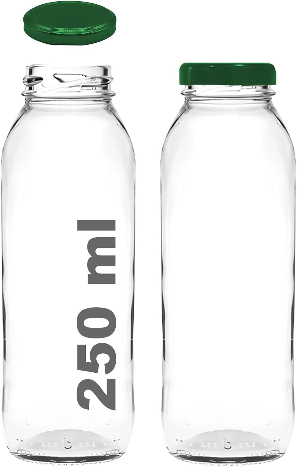 250 ml Şeffaf Hale Cam Şişe, Yeşil Metal Kapaklı, Meyve Suyu ve İçecekler için, 250 cc, Yerli Üretim, 15 Adet - Görsel 3