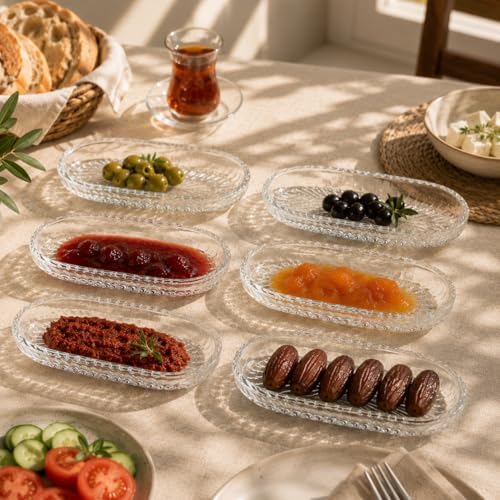 Alternative view of 6 Adet Cam Oval Balık Sırtı Çerez Meyve Meze Sunum Tabağı Kahvaltı Sunum Kayık Tabak