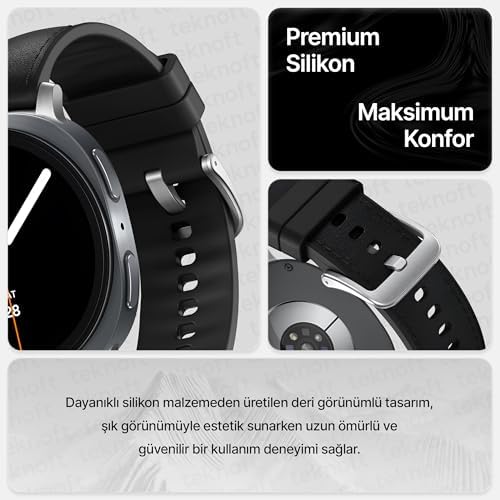 Galaxy Watch 8 (40mm/44mm) ve Watch 8 Classic (46mm) ile Uyumlu Metal Bağlantılı, Konforlu ve Yumuşak Deri Görünümlü Silikon Kordon - Görsel 3