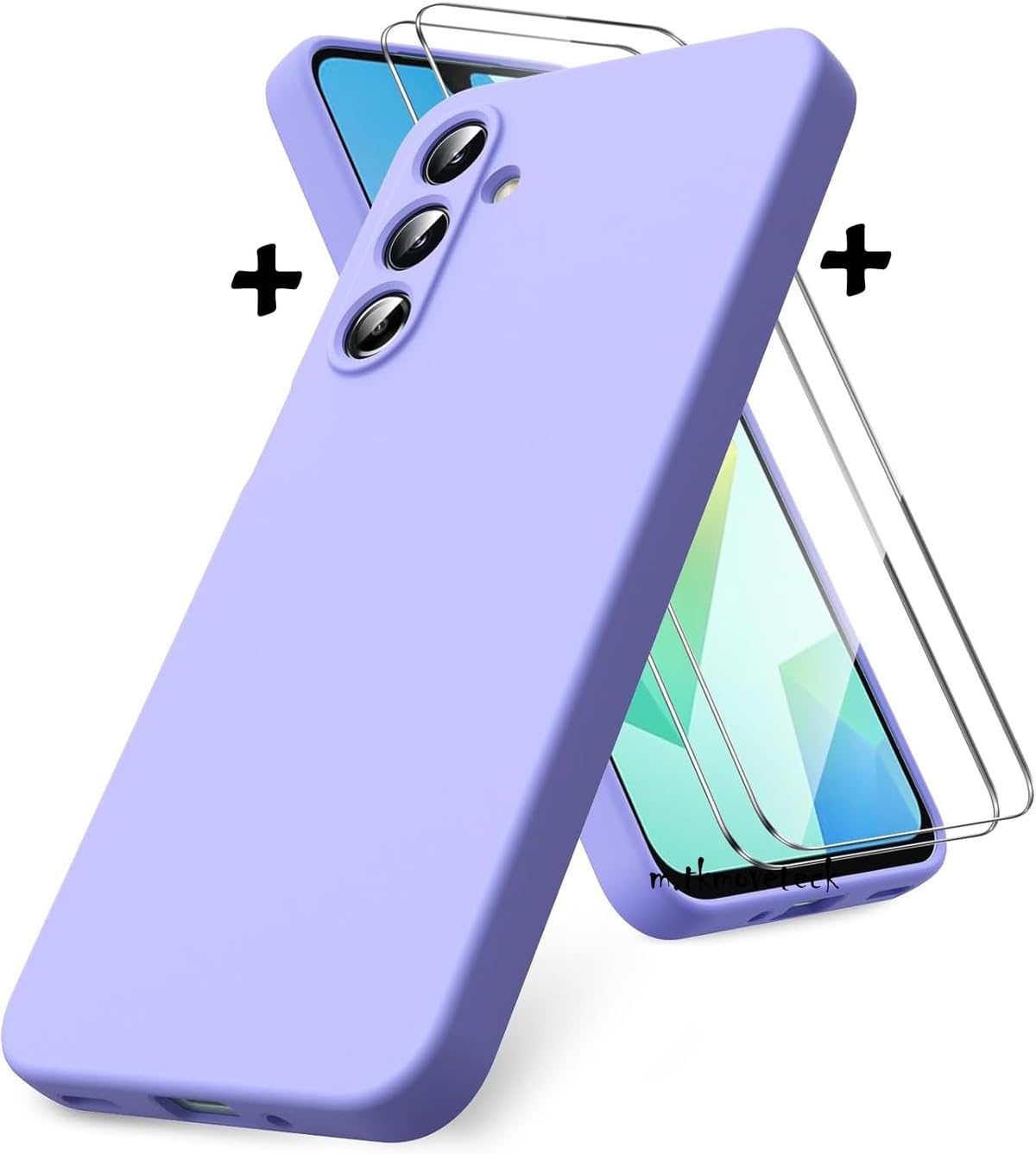 - Galaxy A17 ile uyumlu Kılıf Kamera Korumalı Yumuşak Renkli Mat Silikon + 9H Ekran Koruyucu Cam 2in1 Set - Lila - Görsel 3