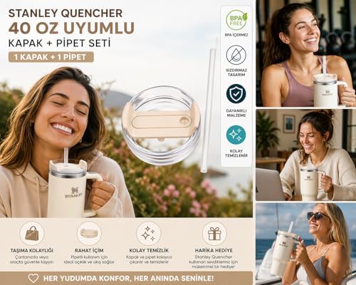 40 OZ Uyumlu Yedek Bardak Kapağı ve Plastik Pipet Seti | Sızdırmaz, Dökülmez, BPA İçermez | 40 OZ Tumbler Termos Aksesuarı (1 Kapak + 1 Pipet) (Beyaz) - Görsel 3