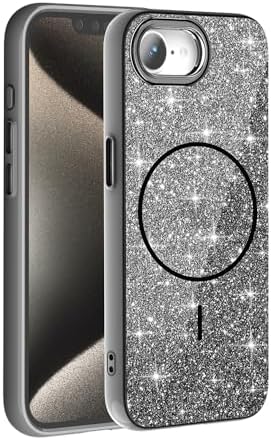 iPhone 17E ile uyumlu Parlayan Simli Yüzey Renkli Magsafe ile uyumlu Wİreless şarj özellikli X Z-Okso iPhone 17e için Kapak Siyah - Görsel 2