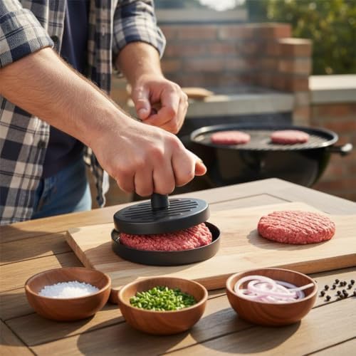 Yapışmaz Büyük Boy Hamburger Köfte Kalıbı - Paslanmaz Çelik Karbon Kaplama Premium Burger Presi | Mükemmel Şekilli Köfte Makinesi - Görsel 3