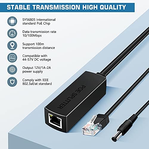 Aktif POE Dağıtıcı Adaptör, 48 V ila 12 V, IEEE 802.3af Uyumlu, 10/100 Mbps'ye kadar 100 Mbps'ye kadar, Gözetleme Kamerası, Kablosuz Erişim Noktası ve VoIP Telefon için