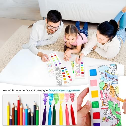 Animokids Renk Paletli Sulu Boya Kitabı + Fırça, 12 Sayfa Boyama Kitabı, Aktivite Boyama Seti, Çocuklar için Yeni Nesil Sulu Boya Defteri (Deniz Kızı)