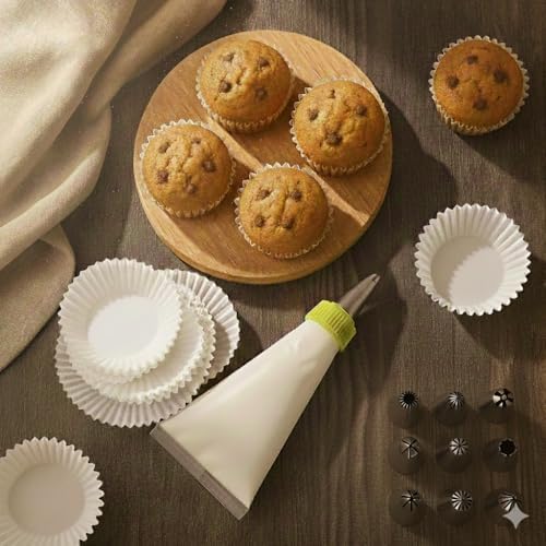 Krema Sıkma Torbası Seti (9 Çelik Uç + 100'lü Renkli Muffin Kağıdı) – Pasta Süsleme ve Cupcake Yapımı İçin Pratik Set