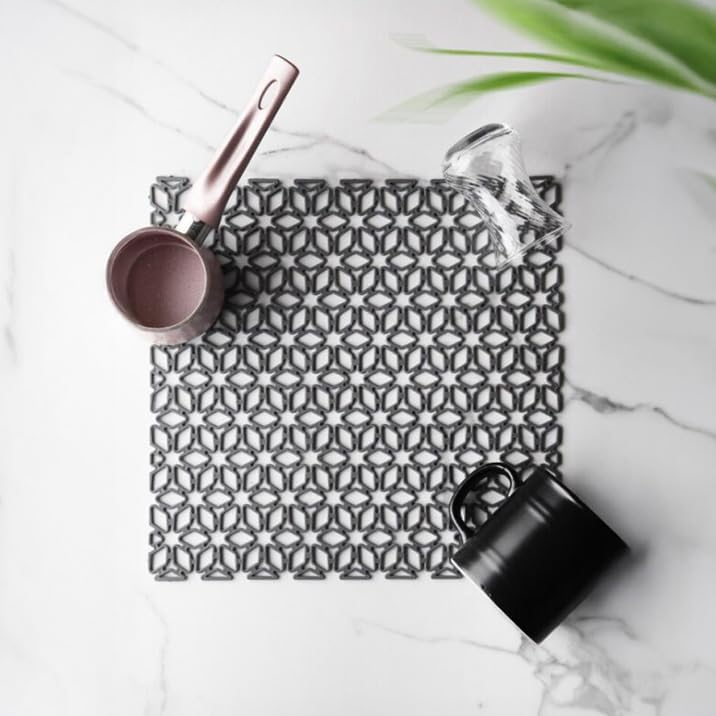 Kare Şekilli Kurutma Matı Bulaşık Altlığı Tezgah Lavabo Durulama Matı (29×29 cm) (Beyaz)
