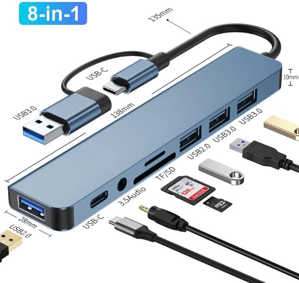 Çoklayıcı Adaptör 8 in 1 USB/Type-c To USB A, USB C Macbook uyumlu Çevirici Adaptör Çok Portlu Çoklayıcı 8in1 USB HUB Titanyum Renk BYL2218TU - Görsel 2