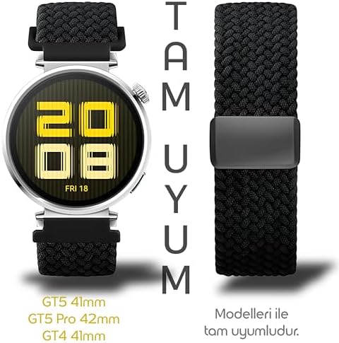Örgü Loop 18mm Kumaş Kordon ile Uyumlu GT5 41mm/GT5 Pro 42mm/GT4 41mm için Manyetik Tokalı Terlemeye Karşı Nefes Alabilen Bileğe Göre Ayarlanabilen Elastik Kayış - Görsel 2