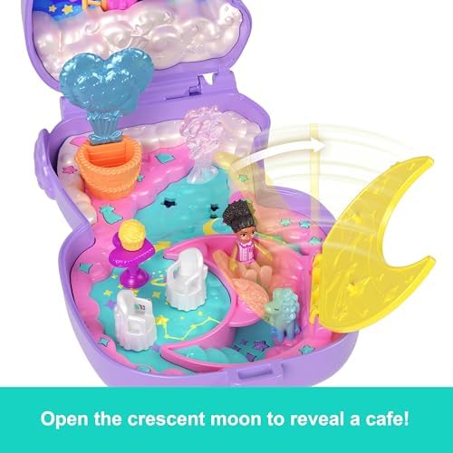 Alternative view of Polly Pocket bebekler ve oyun seti, kuzucuk şeklinde taşınabilir Rüyalar Diyarı mini oyun seti, 1 mikro bebek, tek boynuzlu at figürü, yiyecek ve moda tasarımı aksesuarları, JCB15