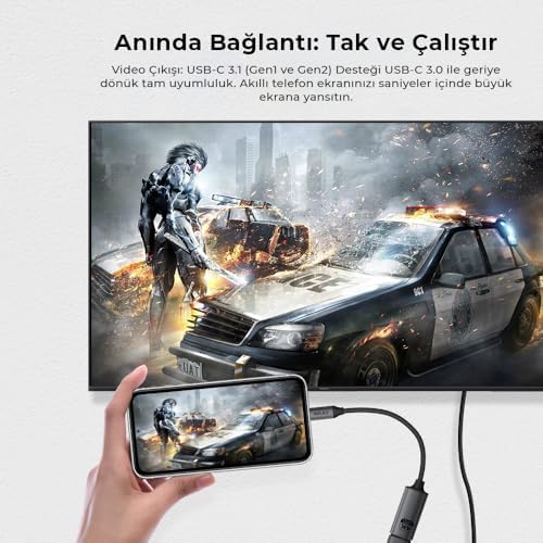 USB-C to HDMI Adaptör 0.2 Metre 4K 60Hz Type-C to HDMI Çevirici Dönüştürücü Kablo Thunderbolt 3/4 Macbook Uyumlu - Görsel 3