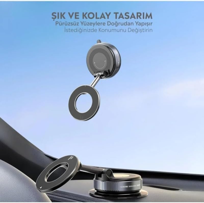Alternative view of Manyetik Vakumlu Katlanır Araç Telefon Tutucu, 360 Derece Dönebilen, Güçlü Mıknatıslı, Akıllı Telefon Tutucu, Ayna, Cam, Torpido (Siyah)