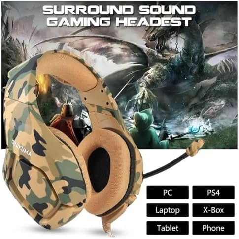 Gaming Profesyonel Oyuncu Kulaklığı RGB 3.5mm, Kamuflaj Desenli Gamer Işıklı Kulaklık, K1B - Görsel 3