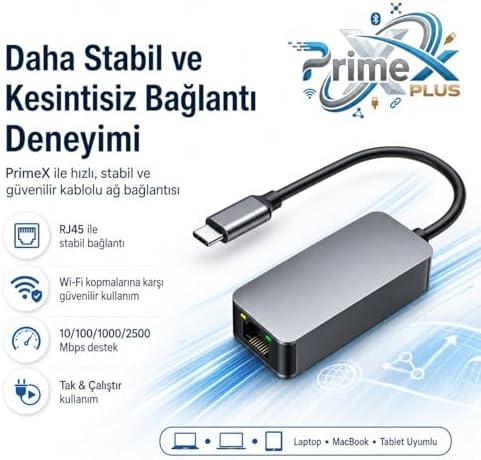 Alternative view of PX-4752 Type C To Gigabit Ethernet, Type C to RJ45 10/100/1000/2500Mbps Gigabit İnternet Çevirici, TypeC to Ethernet Dönüştürücü Adaptör