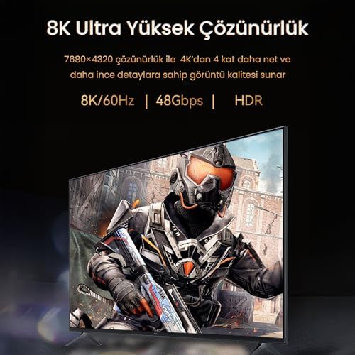 HDMI 2.1 8K 60Hz 4K 120Hz 48 Gbps HDR eARC HDCP 2.2 Örgülü Ses ve Görüntü Kablosu 2 Metre - Görsel 3