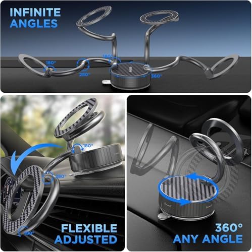 Alternative view of Metal Katlanabilir Karbon Fiber Magsafe ile Uyumlu Mıknatıslı Araç Telefon Tutucu 360° Dönebilir Kilitli Vakum