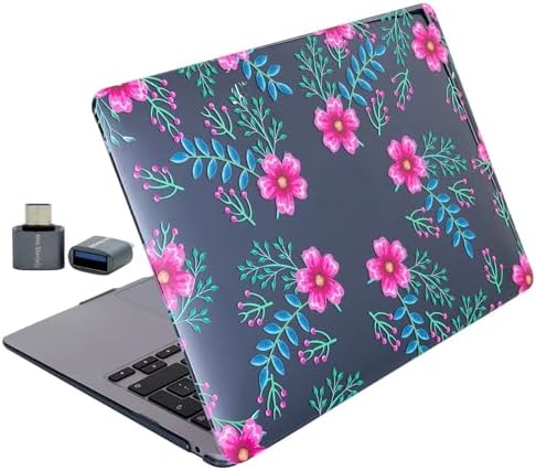 MacBook Air 13.6 İnç Çiçek Desenli Kılıf A2681 A3113 A3240 A3449 M2 M3 M4 M5 Uyumlu Kristal Parlak Sert Kapak Hard Case Pembe Mavi